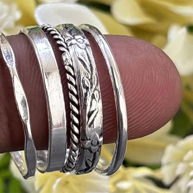 Sterling Silver Minimalist Hammered Stacking Rings Set