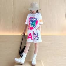 Summer Children Girls Clothes Cartoon Bearr Printed T-shirts and Shorts Suit Teenage Hip Hop Short Sleeve 2pc Top Bottom Outfits - AliExpress 1501