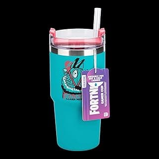Fortnite 600ml Blue Insulated Gamer Cup and Straw, Officially Licensed Tumbler Water Bottle for Hot and Cold Drinks, Tea, Coffee