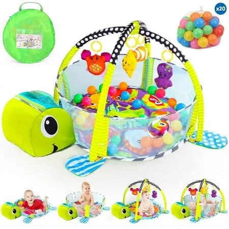 UQn Baby Play Gym 3 in 1 Activity Mat with Hanging Toys and Ocean Balls