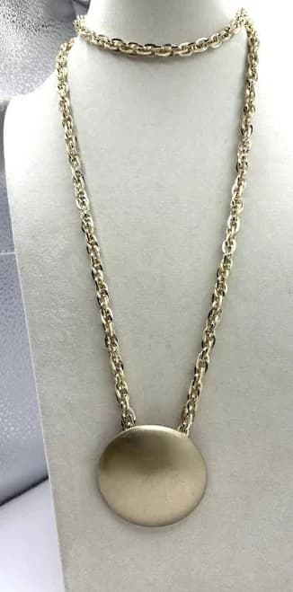 Round Matte Gold Tone Pendant Necklace