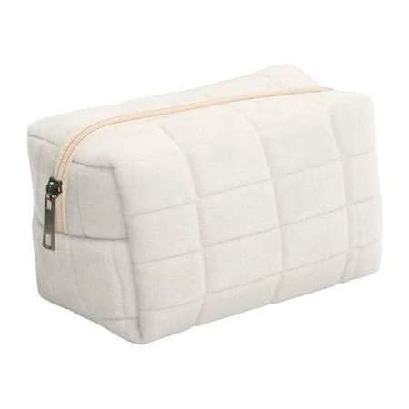 Travel Makeup Pouch High Capacity Cosmetic Bag White Toiletry Plush Pencil Case Miss