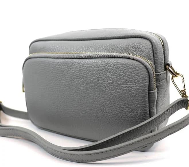 Italian Pebbled Leather Crossbody Bag with Gold Hardware