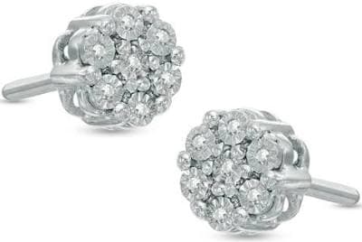 Sterling Silver Diamond Flower Cluster Stud Earrings