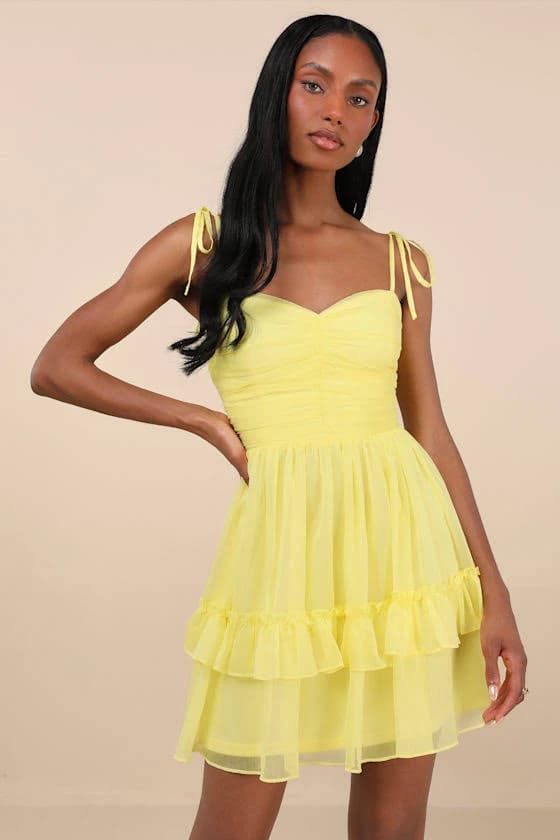 Lulus Ruffled Chiffon Tie-Strap Mini Dress