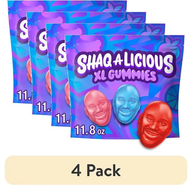 (4 pack) Shaq-A-Licious Xl Gummies Original Flavor Chewy Candy, Bag 11.8 oz