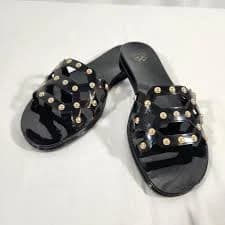 Vince Camuto Carron Women's Size 9 Black w/ Gold Studded Slide Sandals