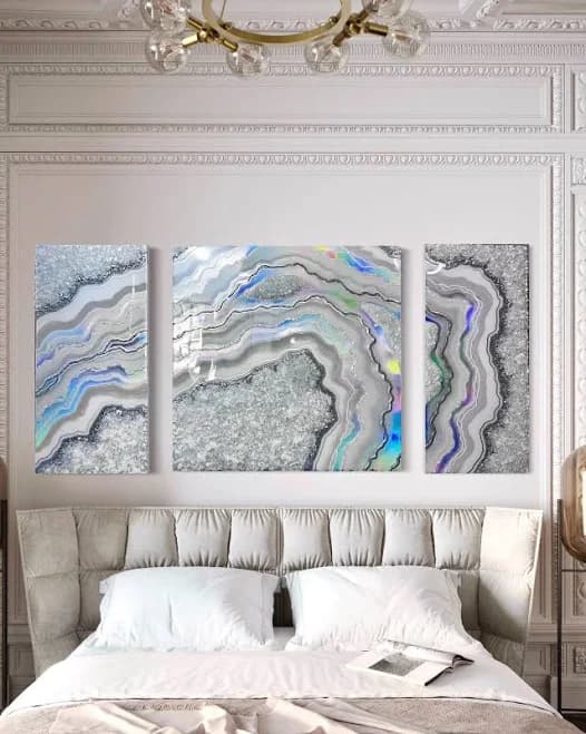 Iridescent Geode Resin Wall Art, Opal & Crystal 3-Piece Frame