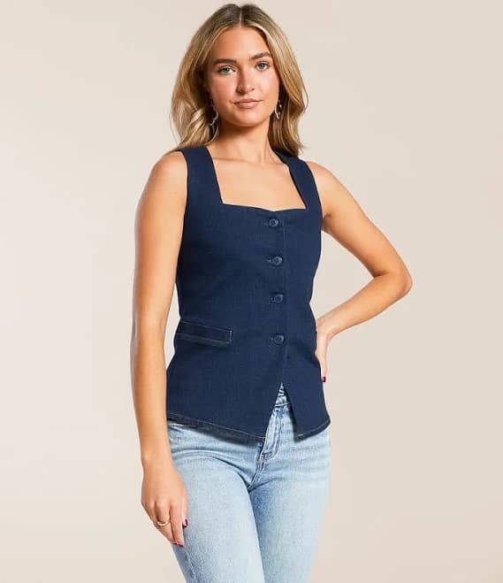 Blu Pepper Women's Cotton Square Neck Tank Top with Buckle