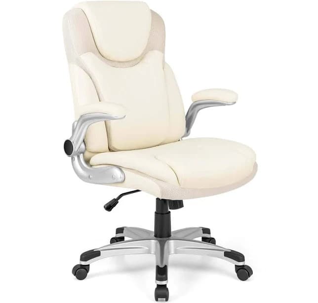 costway Ergonomic Office PU Leather Executive Chair with Flip-up Armrests & Rocking Function