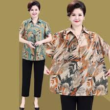 Elderly Mother Short Sleeved Shirt Summer Women's Shirts Middle-aged Women Suit Plus Size Buy cheaply on Joom