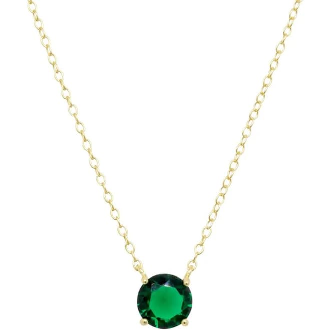 Yellow Gold Plated Sterling Silver Round Green Solitaire Necklace