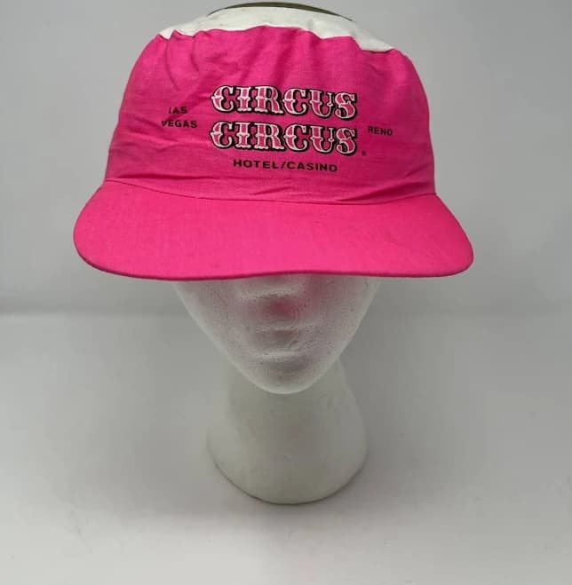 Vintage Circus Hotel Casino Hat Snapback Painters Ball Cap Pink 90s