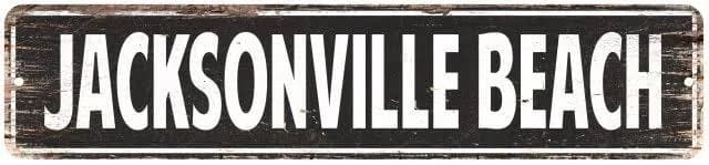 Jacksonville Beach Vintage Look Personalized Metal Sign Chic 4x18