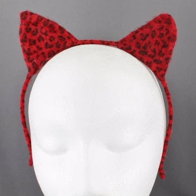 Red Black Cat Ears Cheetah Soft Faux Fur Furry Kitten Hair Headband