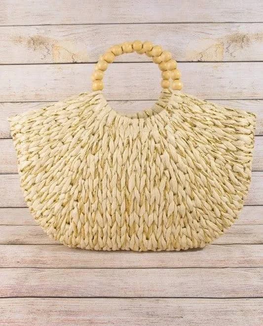 Seaside Beaded Handle Straw Tote