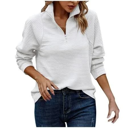 Women's Casual Ribbed Knit 1/4 Zip Sweatshirt