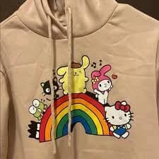 Hello Kitty Beige Hoodie with Rainbow Print