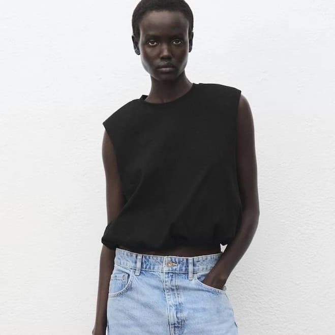 MANGO Cotton Bubble Hem Crop Top