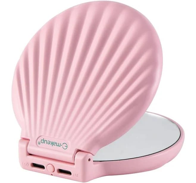 Makefango Shell Travel Mirror with Lights and 10x / 2X Magnification