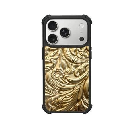 Gold Metal Shockproof Case For iPhone 12 13 14 15 16 Pro Max Series TPU Bumper + Hard PC Back, Air-Cushion Corners, Other