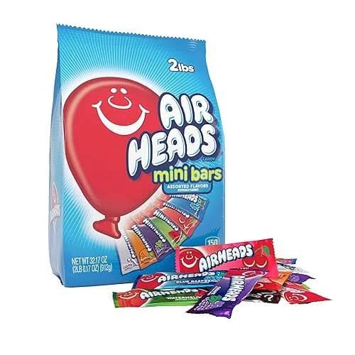 Airheads 80 Mini Bars Chewy Fun Taffy Candy Assorted Fruit Flavors Back to School for Kids Non