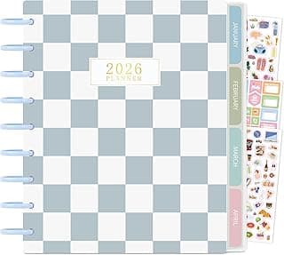 Disc-Bound Planner 2026, Classic Sizes (7" x 9.25"), January 2026 - December 2026 Weekly and Monthly Planner, 9 Disc Holes Calendar Book, Agenda Book with 12 Dividers, Soft Cover - Checkered