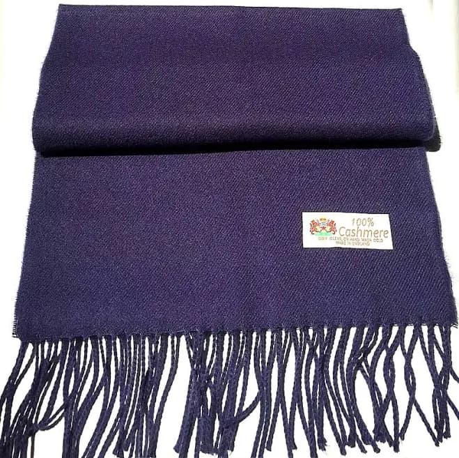 Men's Winter Scarf 100% Cashmere Solid Navy Blue Made In England Warm