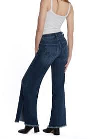 HINT OF BLU Frayed Split Hem Mid Rise Wide Leg Jeans | Nordstrom
