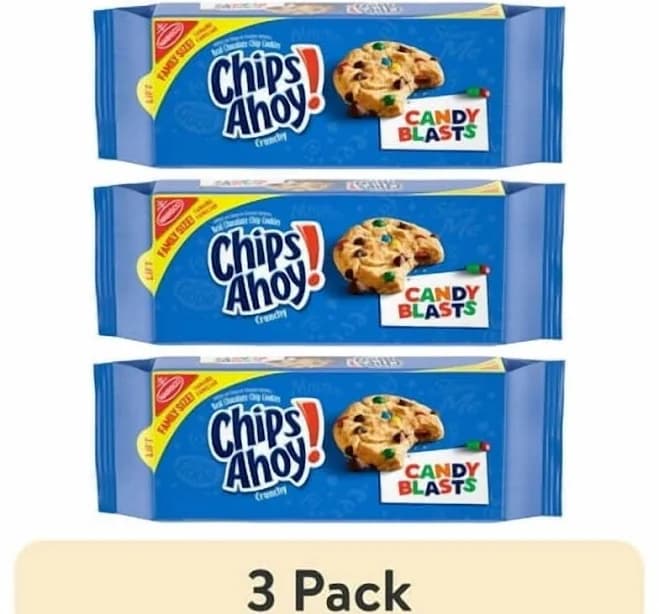 (3 pack) Chips Ahoy! Crunchy Candy Blasts Fudgy Chocolate Chip Cookies, Family Size, 18.9 oz