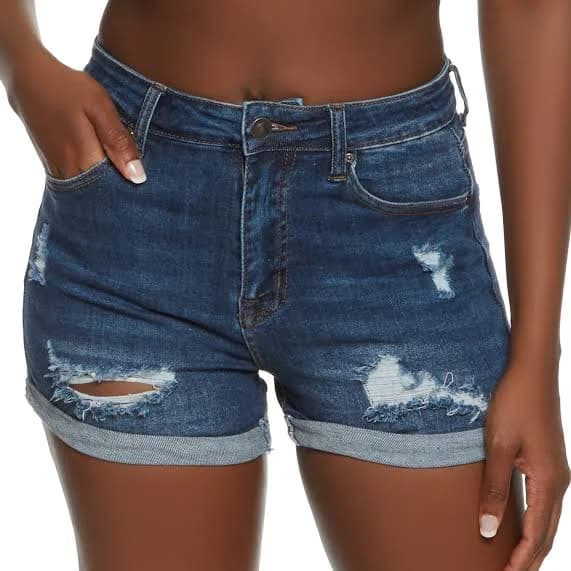 Wax Rolled Cuff Distressed Denim Shorts