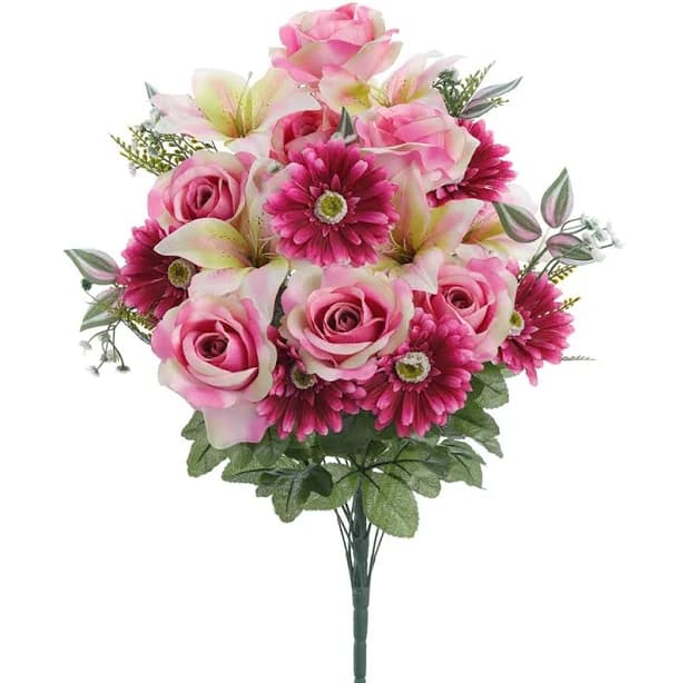 Mixed Gerbera Daisy, Rose & Lily Silk Flower Bush