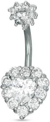 14g Stainless Steel Heart-Shaped CZ Belly Button Ring