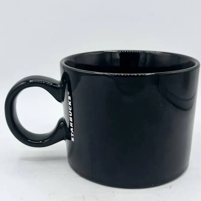 Starbucks 2017 White Logo Black Ceramic Flat Bottom Coffee Tea Mug Cup 12 Oz - Home