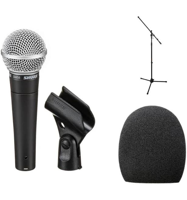 Shure SM58 Handheld Dynamic Microphone Kit with Stand, Cable & Windscreen