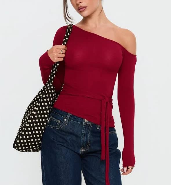 Princess Polly Kastor One Shoulder Long Sleeve Top