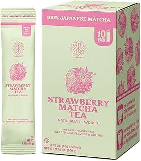 The Harmony Matcha Strawberry (10 Sticks) Premium Japanese Matcha Powder, Rich in Antioxidants & L-Theanine, Sweetened with Organic Sugar, No Preservatives