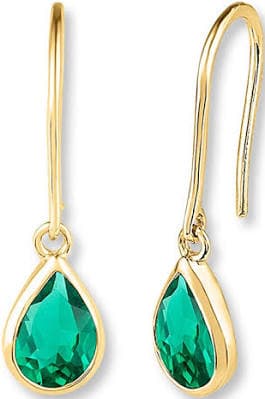 10K Yellow Gold Lab-Created Emerald Drop Earrings