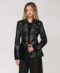 Avec Les Filles Women's Faux Leather Long Sleeve Hourglass Blazer - Macy's