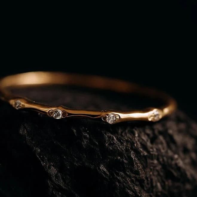 14K Solid Gold Dainty Stackable Thin Band Ring