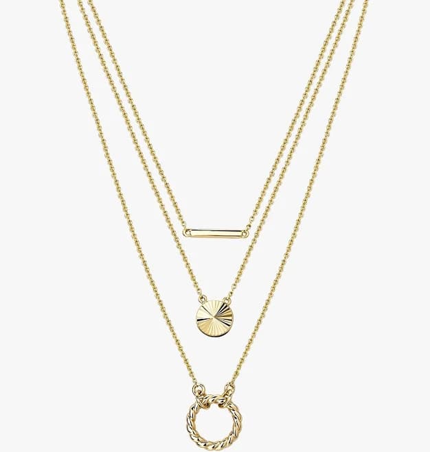 OOTDY 18K Gold Twisted Circular & Texture Disk Bar Necklace