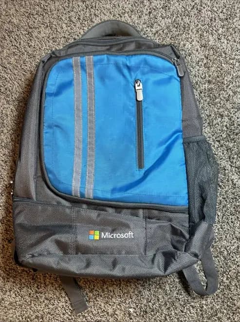 18” Microsoft Padded Laptop Backpack Strap Multiple Pockets Zip Blue Gray | Solid | Nylon | Made in China