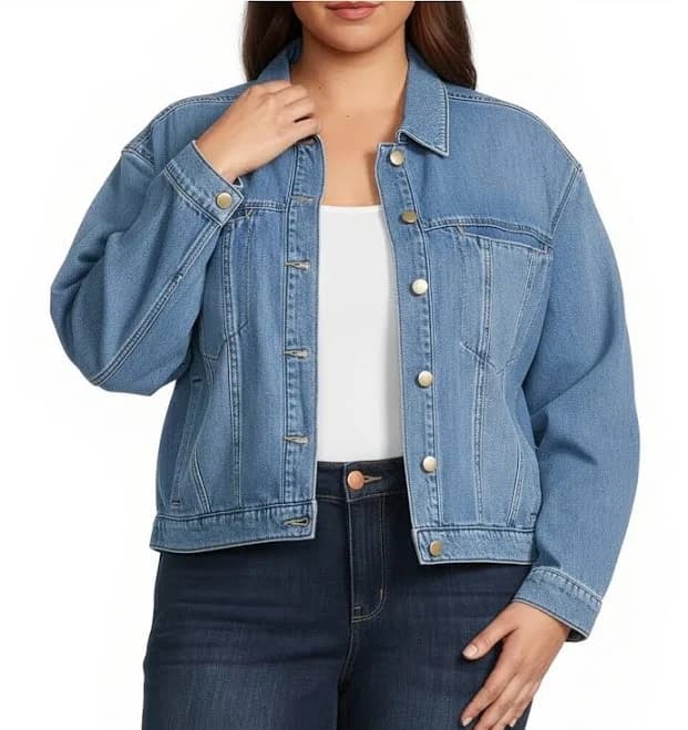 Democracy Plus Size Point Collar Long Sleeve Denim Jacket