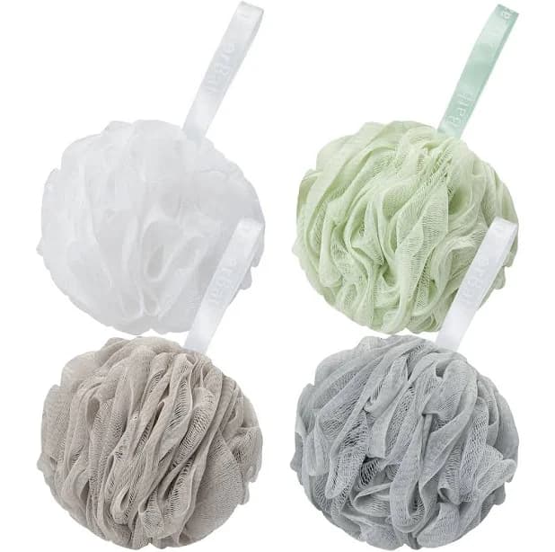 AmazerBath Loofah Sponge 75g/Piece, Exfoliating Bath Sponge Body Scrubber - Loofa Set of 4 Neutral Colors (Large)