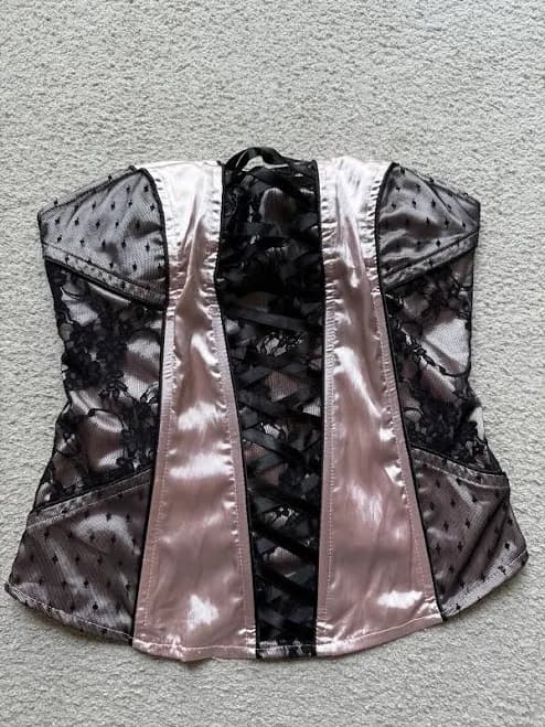 Women Charlotte Russe Strapless Pink Black Bustier Corset Tie Up Tank