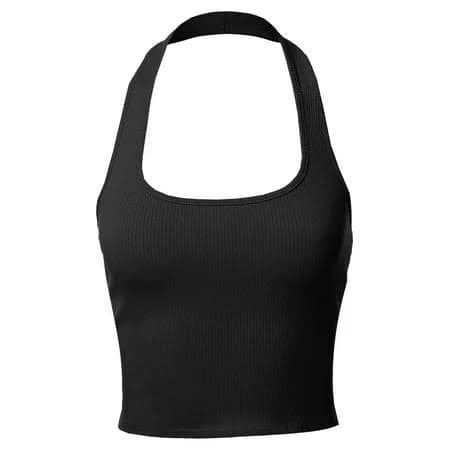 A2y Women's Halter Neck Heavy Rib Rayon Spandex Crop Top