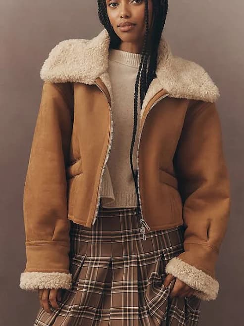Moon River Women's Faux Shearling Zip-Up Jacket