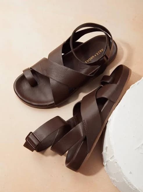 toe loop ankle strap leather footbed sandal