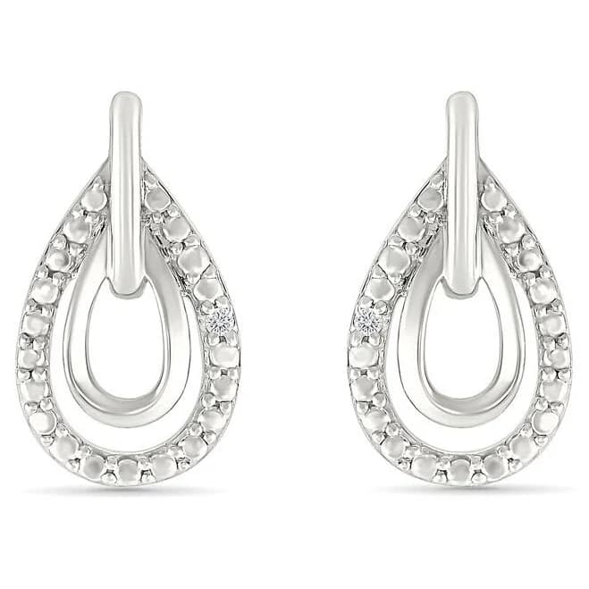Sterling Silver Double Pear-Shaped Drop Earrings with Diamond Accent