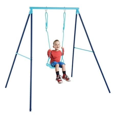Gymax Toddler Swing Heavy Duty Metal Swing Set w/ A Frame Adjustable Ropes Blue